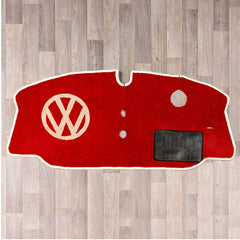 Late Bay window vw van cab rug with vw logo in red and cream colours