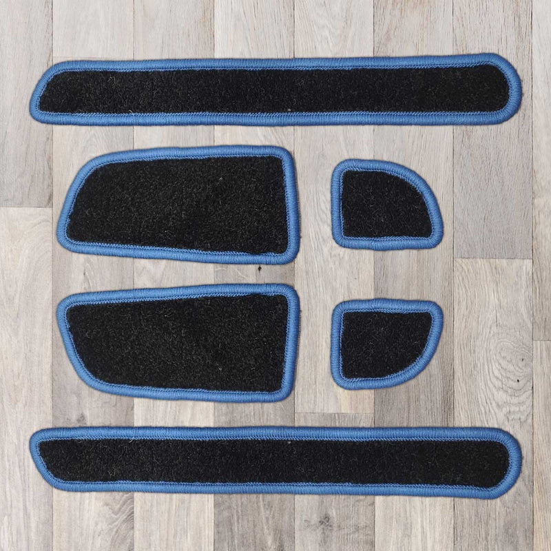 T6.1 December 2019 onwards model door pocket liner set shown in black with blue trim