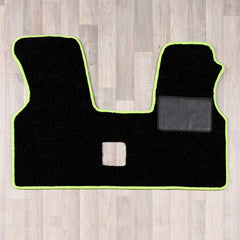 T4 cab mat with 2 plus 1 seat arrangement shown in black with lime green trim