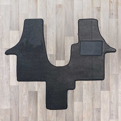 T5 cab mat with 1 plus 1 seat arrangement shown in grey with black trim