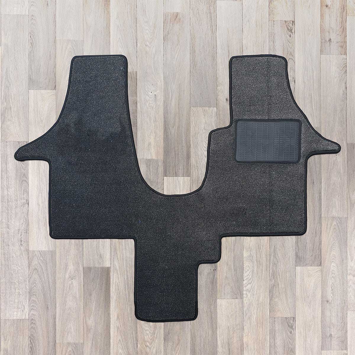 T6 cab mat with 1 plus 1 seat arrangement shown in grey with black trim