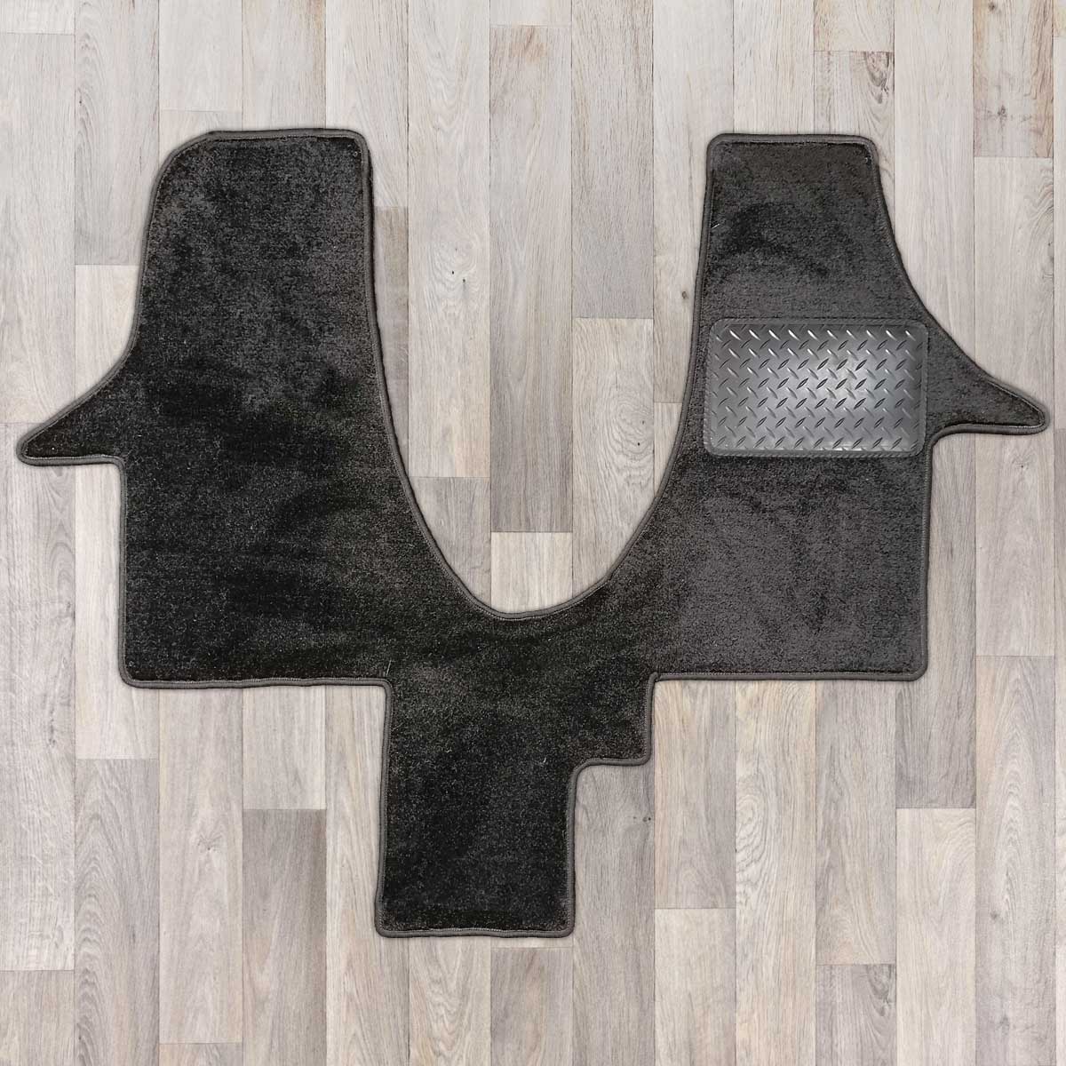 T6.1 December 2019 onwards model cab mat with 1 plus 1 seat arrangement shown in black with black carpet with black trim
