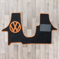 T5 2 plus 1 cab rug to fit kiravan swivel seat arrangement in orange and black with VW logo