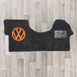 Crafter 2006 to 2016 2 plus 1 seat arrangement cab mat shown in black carpet with orange logo