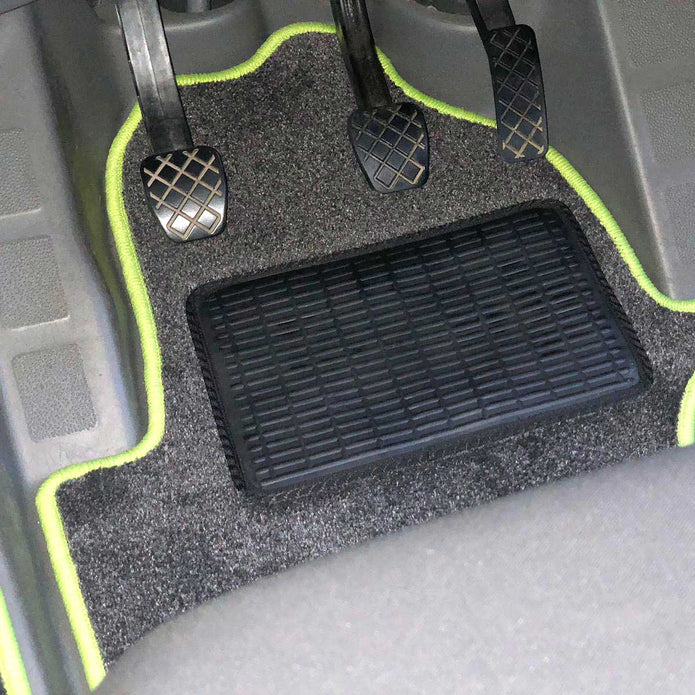 Crafter 2017 to present cab mat in 1 plus 1 seat arrangement shown in black carpet with lime binding