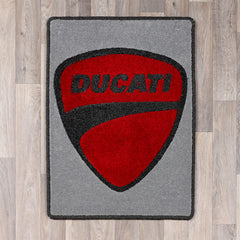 Rectangular rug with Ducati logo in light grey and red colours