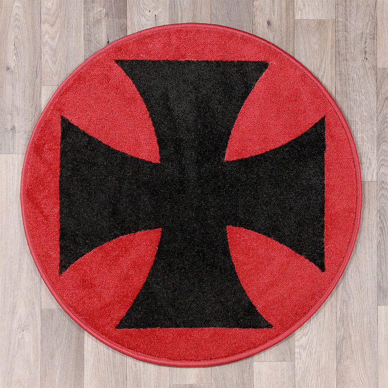 Round rug with VW Iron Cross logo in red and black colours