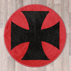 Round rug with VW Iron Cross logo in red and black colours