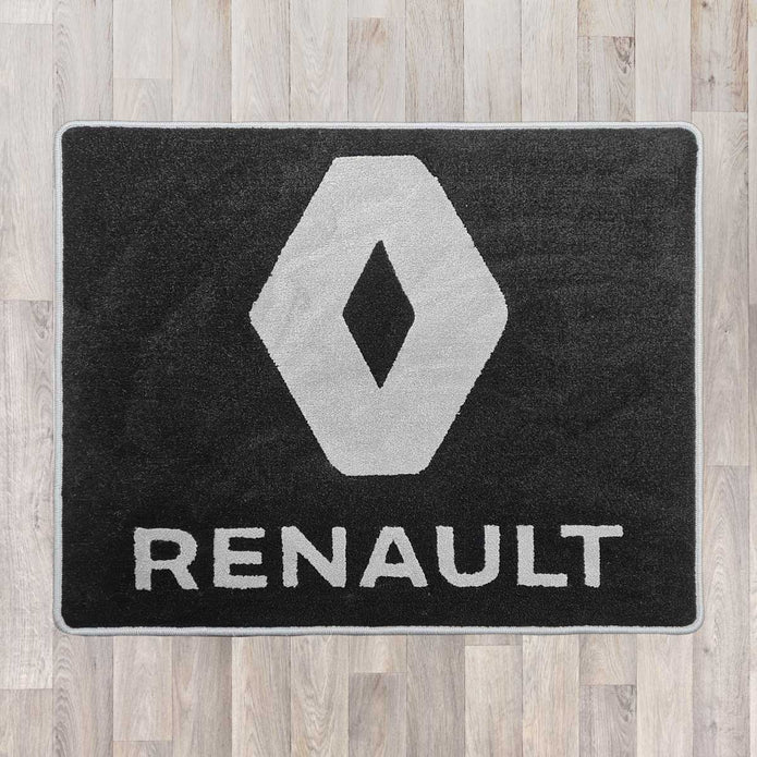 Renault rectangle floor rug shown in black carpet with grey binding