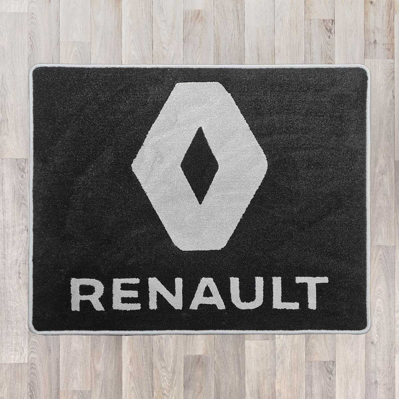 Renault rectangle floor rug shown in black carpet with grey binding