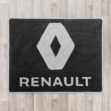Renault rectangle floor rug shown in black carpet with grey binding