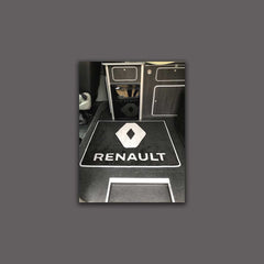 Renault rectangle floor rug shown in black carpet with grey binding