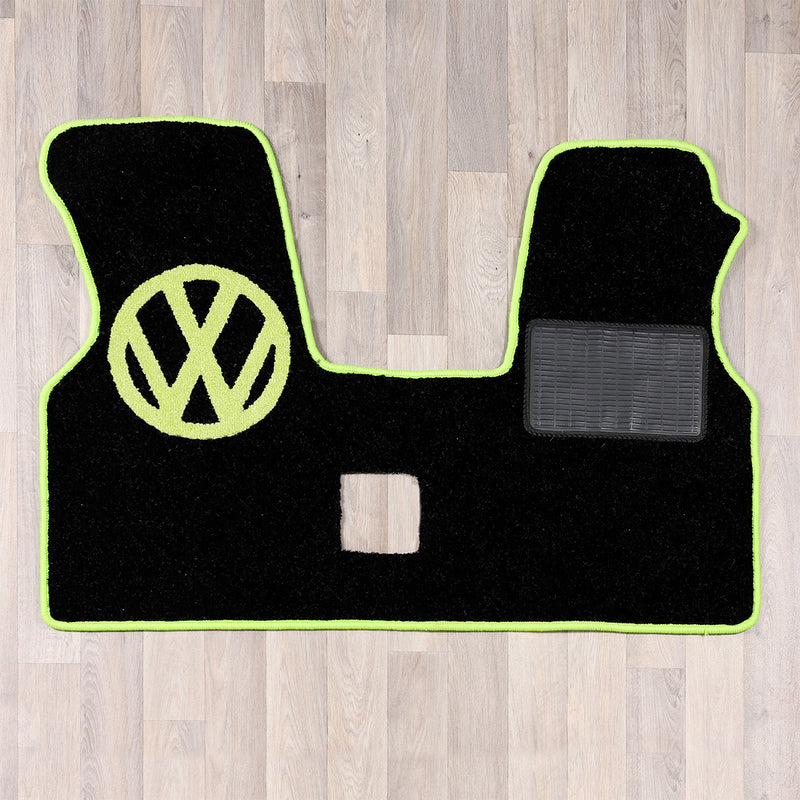 T4 vw van cab rug for 2 plus 1 seat arrangement in dark grey and green colours