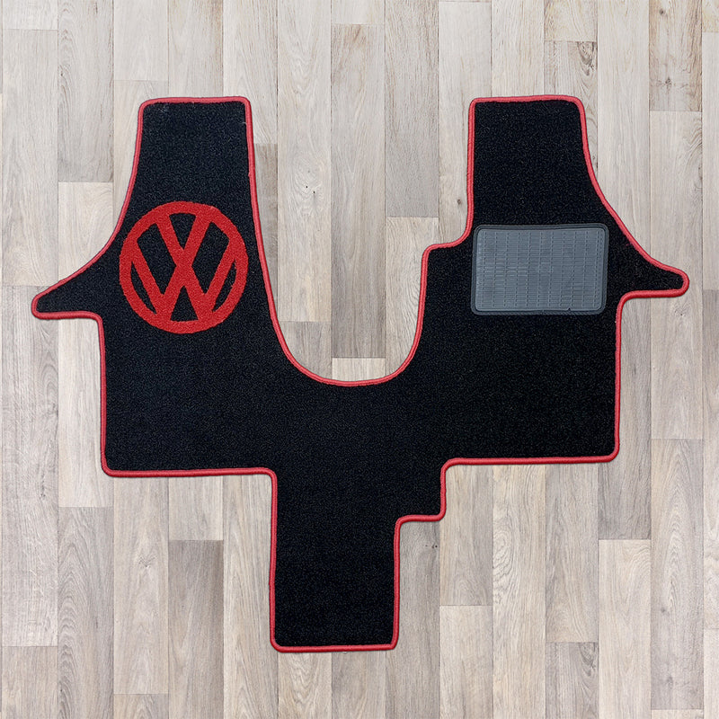 t5 1 plus 1 seat arrangement cab rug in red and black with VW logo