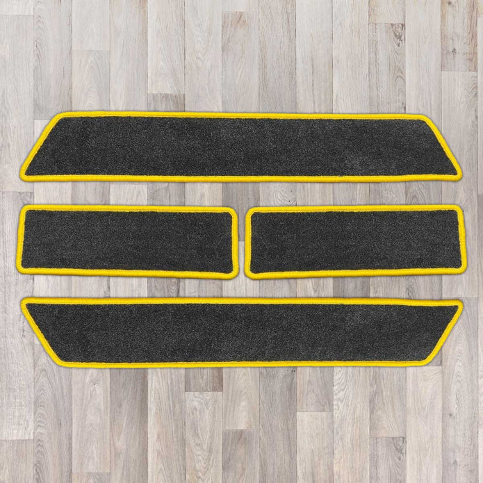 T6.1 December 2019 onwards model side steps with extra mat for double sliding door vans shown in black with yellow trim