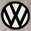 round rug with vw logo in black and white colours